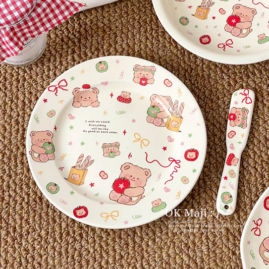 Kawaii Illustration Printed Plate + Butter Knife