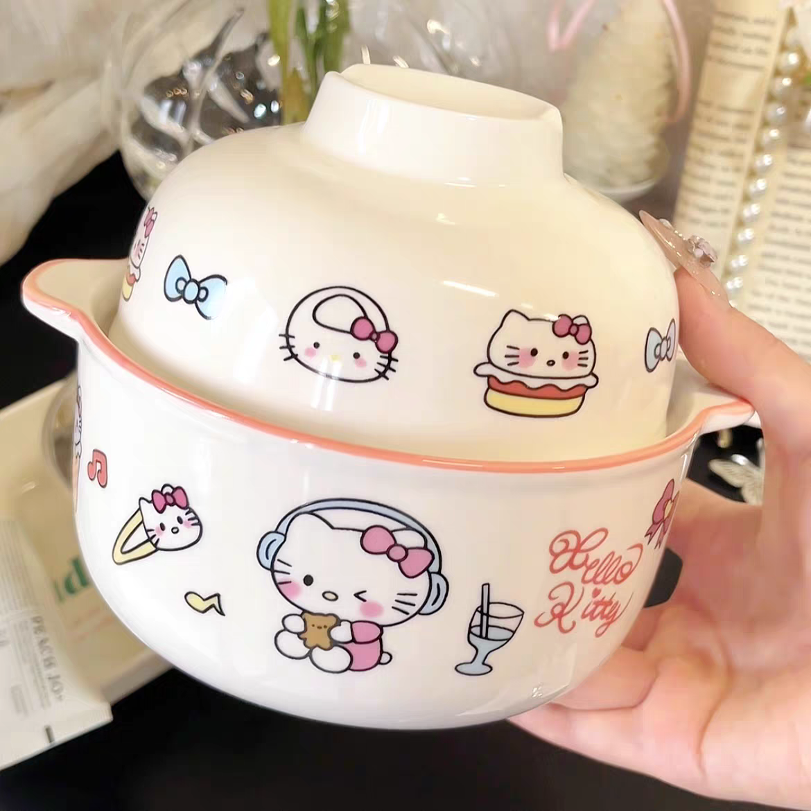 Hello Kitty Ceramic Bowl With Ceramic Spoon and Fork