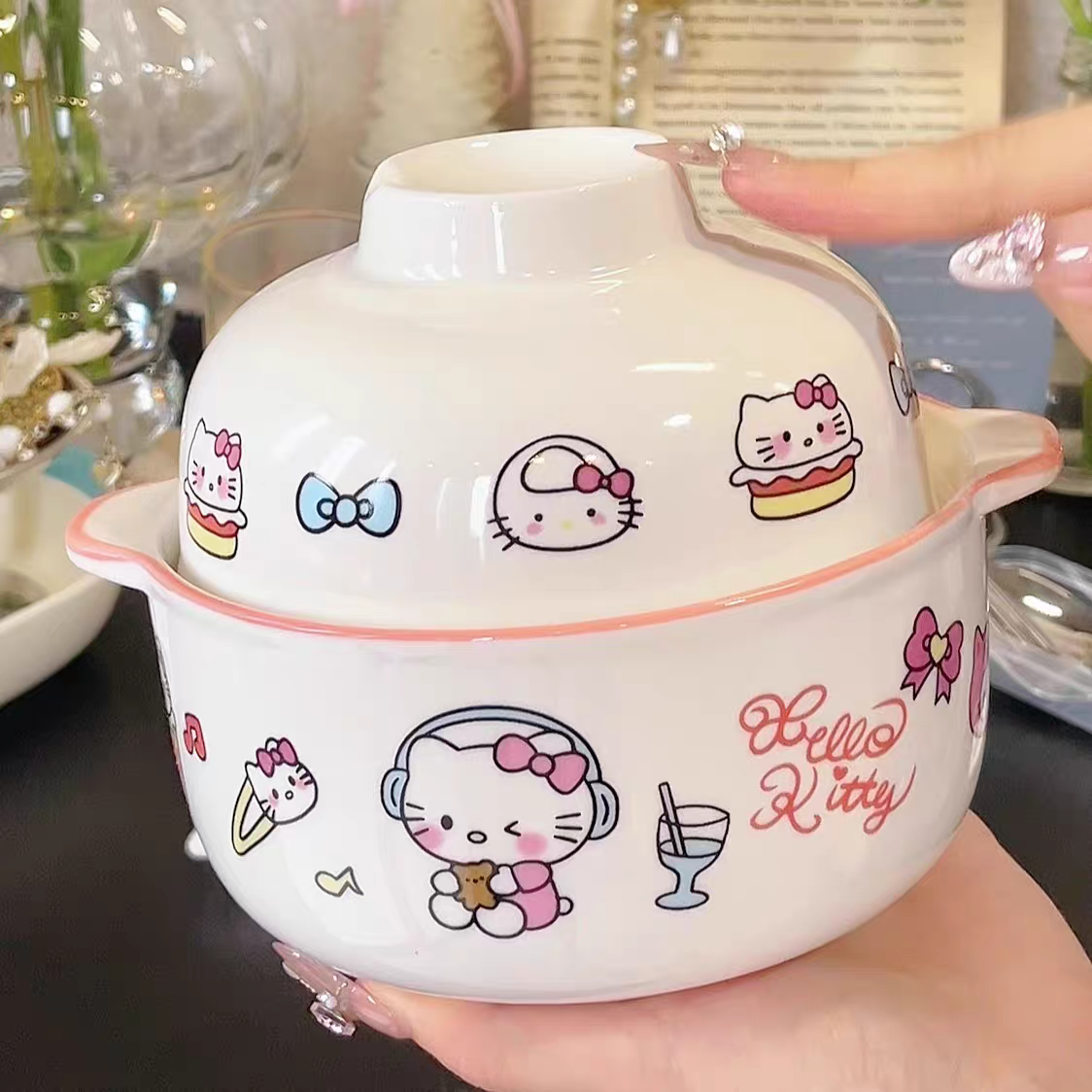 Hello Kitty Ceramic Bowl With Ceramic Spoon and Fork