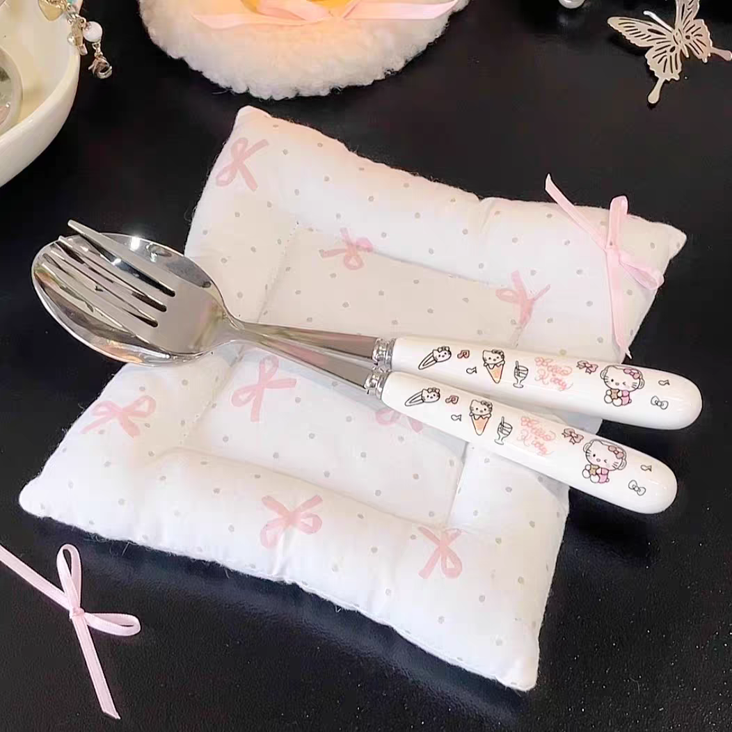 Hello Kitty Ceramic Bowl With Ceramic Spoon and Fork