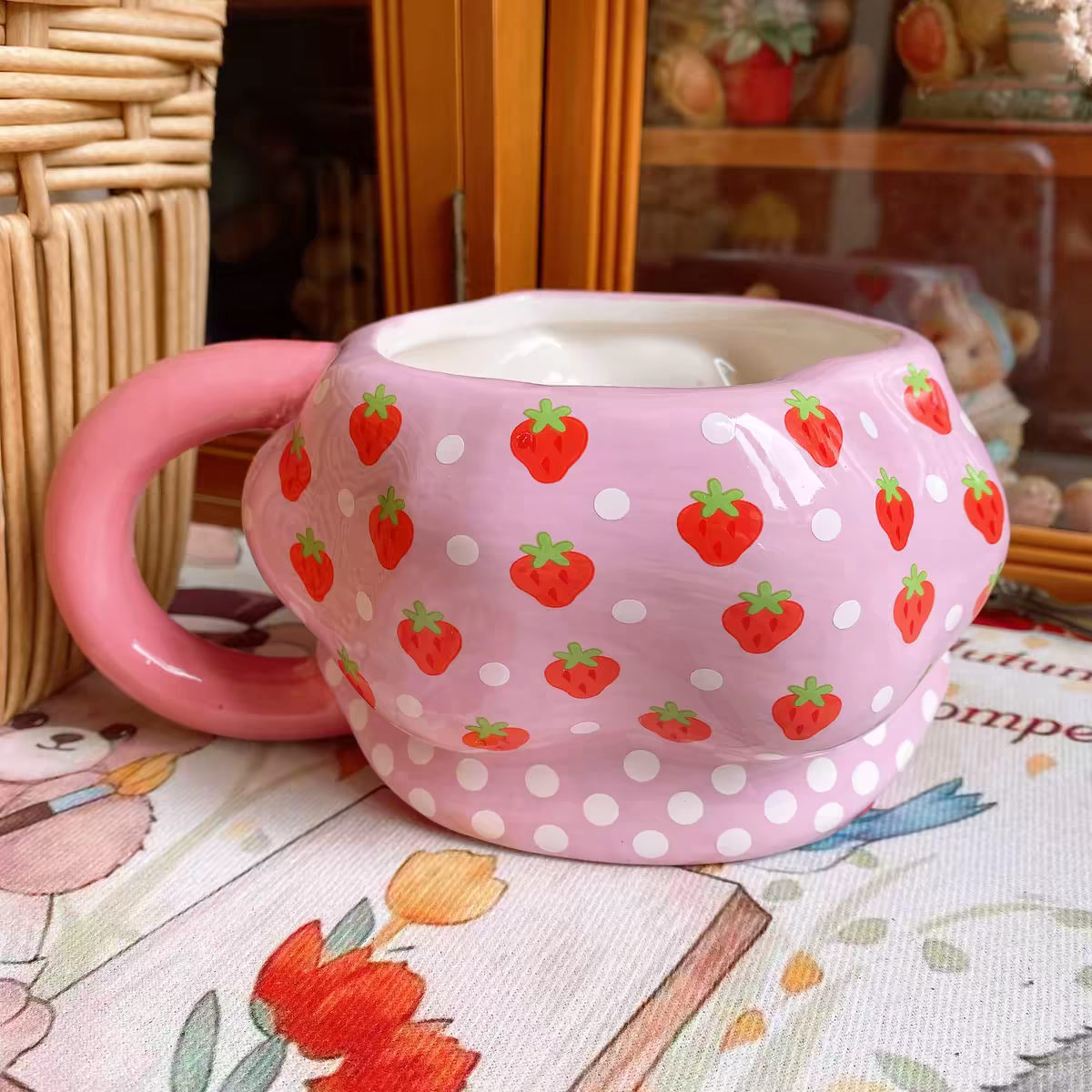 Strawberry Shortcake Handmade Hand-Painted Ceramic Cup - Rare
