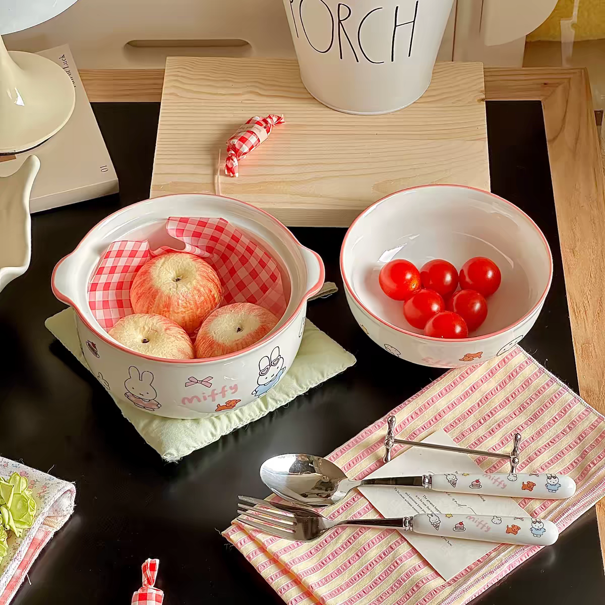 Cute Miffy Ceramic Breakfast Bowl with Ceramic Spoon & Fork
