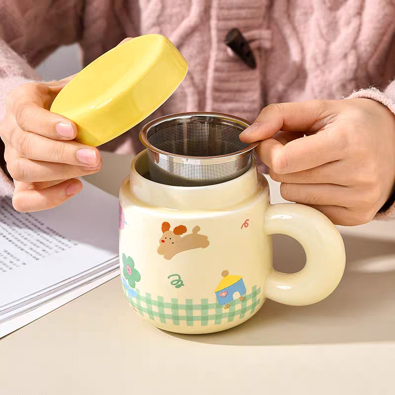 Happy Puppy Ceramic Infuser Ceramic Mug