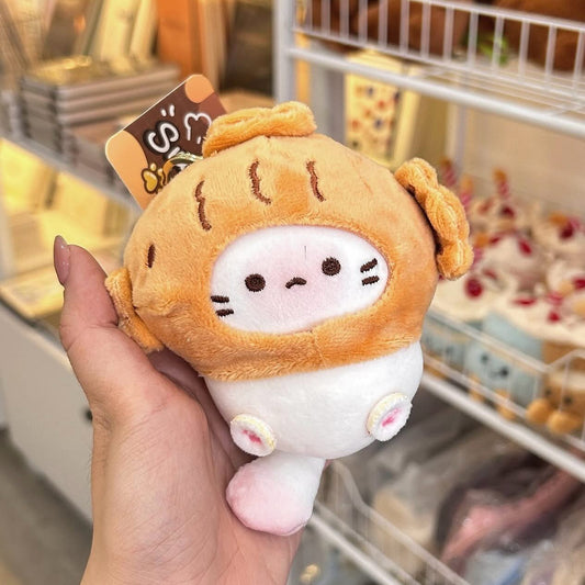 Plush Cat Keychain with Cute Food-Themed Hat